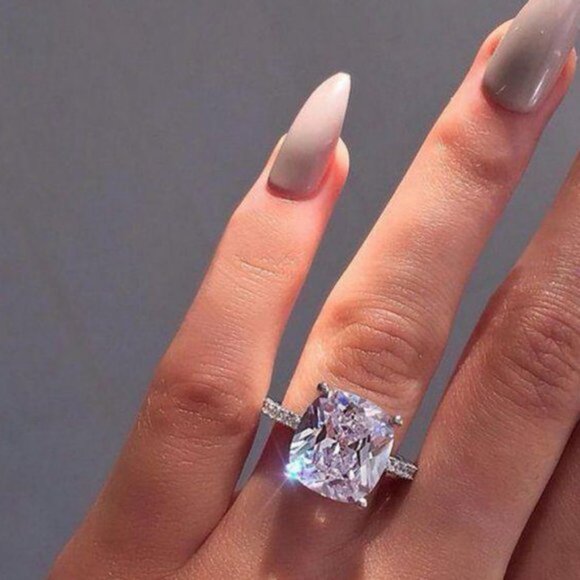 NEW 8 CT 925 Sterling Silver Cushion Diamond Ring - Picture 3 of 5